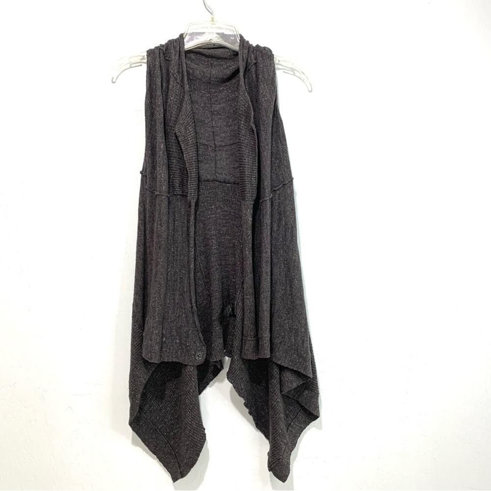All Saints Gray Knit Sweater Vest Waterfall Sleeveless Cardigan size 8